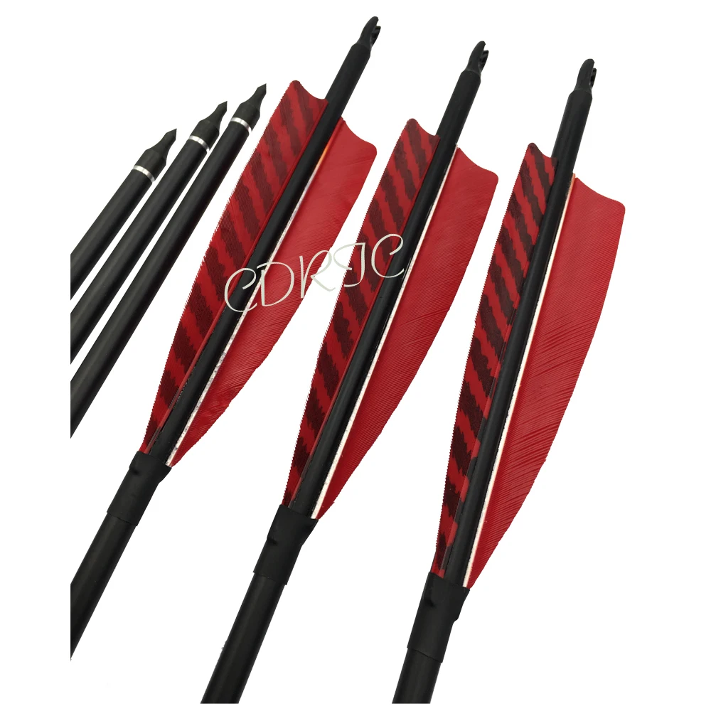 6/12pcs 26/28/30/32inches Carbon Arrows Spine 500 600 With Replace Arrowhead For Recurve Bow  Hunting Archery