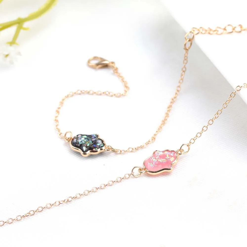 2024 New Blue Opal Hamsa Hand Bracelet for Women Fashion Gold Color Link Chain Fatima Charms Bracelets Friendship Lucky Jewelry