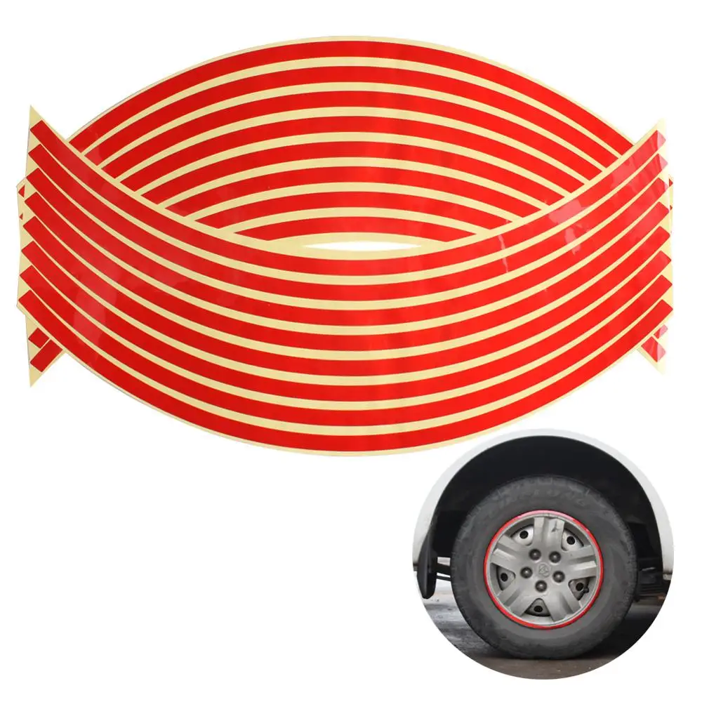 16Pcs/set 18inch Strips Motorcycle Car Rim Stripe Wheel Decal Tape Sticker Lots Reflective Material Road Safety Reflect Tape