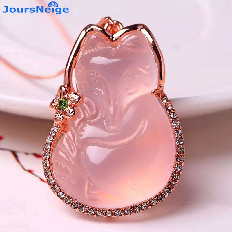 Wholesale Pink Natural Crystal Pendant Fox Pendant Necklace Lucky for Women Girl Gift Help Marriage Crystal Jewelry