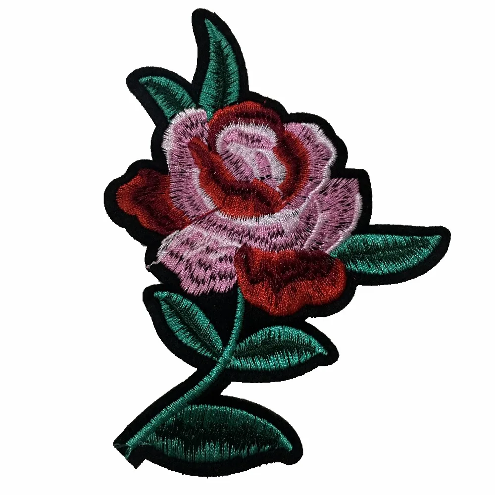 1 Pairs of Peony Style Pink Floral Embroidered Iron on Patches for Clothes Vintage Flower Embroidery Appliques Decoration Patch