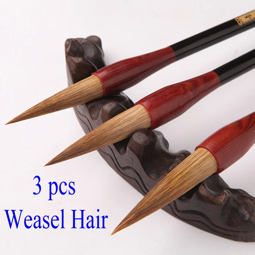 

3 pcs Chinese Calligraphy Brushes Weasel hair painting brush pen for artist painting calligraphy Best art gift