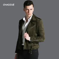 CHAOJUE Brand Short Top Suede Coat Mens 2024 Autumn/Winter Personality Army Green Zip Biker Jacket Male Cool Locomotive Jackets