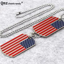 Hip hop Mens Stainless Steel Jewelry Tide Brand National American Flag Military Card Army Dog Tag Pendant Statement Necklace