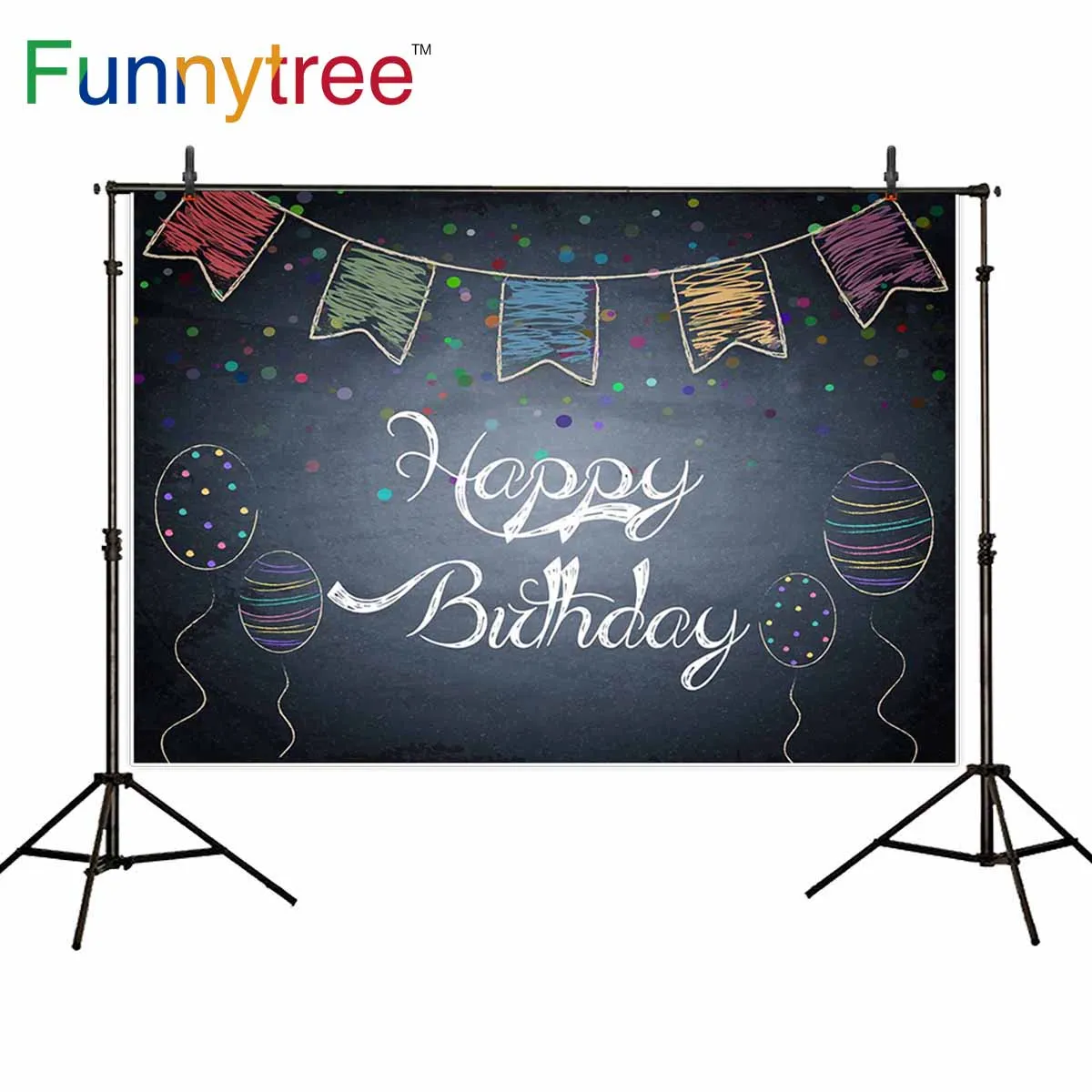 Funnytree birthday backdrop blackboard balloon flogs celebration colorful spots Chalk drawing Photo background photophone