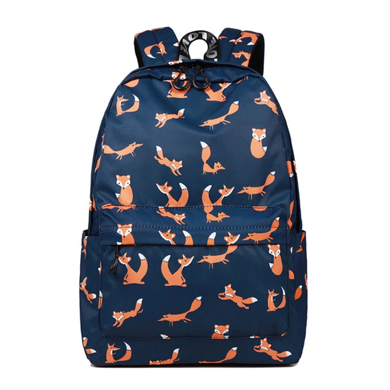 2023 New Waterproof Backpack For Women Cute Fox Printing Backpack Student Cartoon School Bags Large Size Laptop Bookbag MN1401