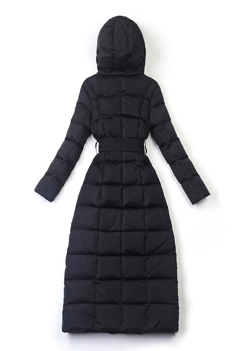 2021 New womens winter Long down jackets hooded belt big size black navy blue plus size thickening outerwear coats