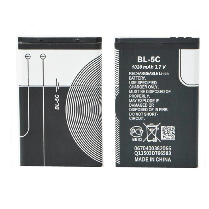 2pcs BL-5C 1020mAh Mobile Phone Battery BL-4C BL5C for Nokia 6300 6100 6230 6330 6263 6267 6270 6260 C2-01 7110 Replacement Cell