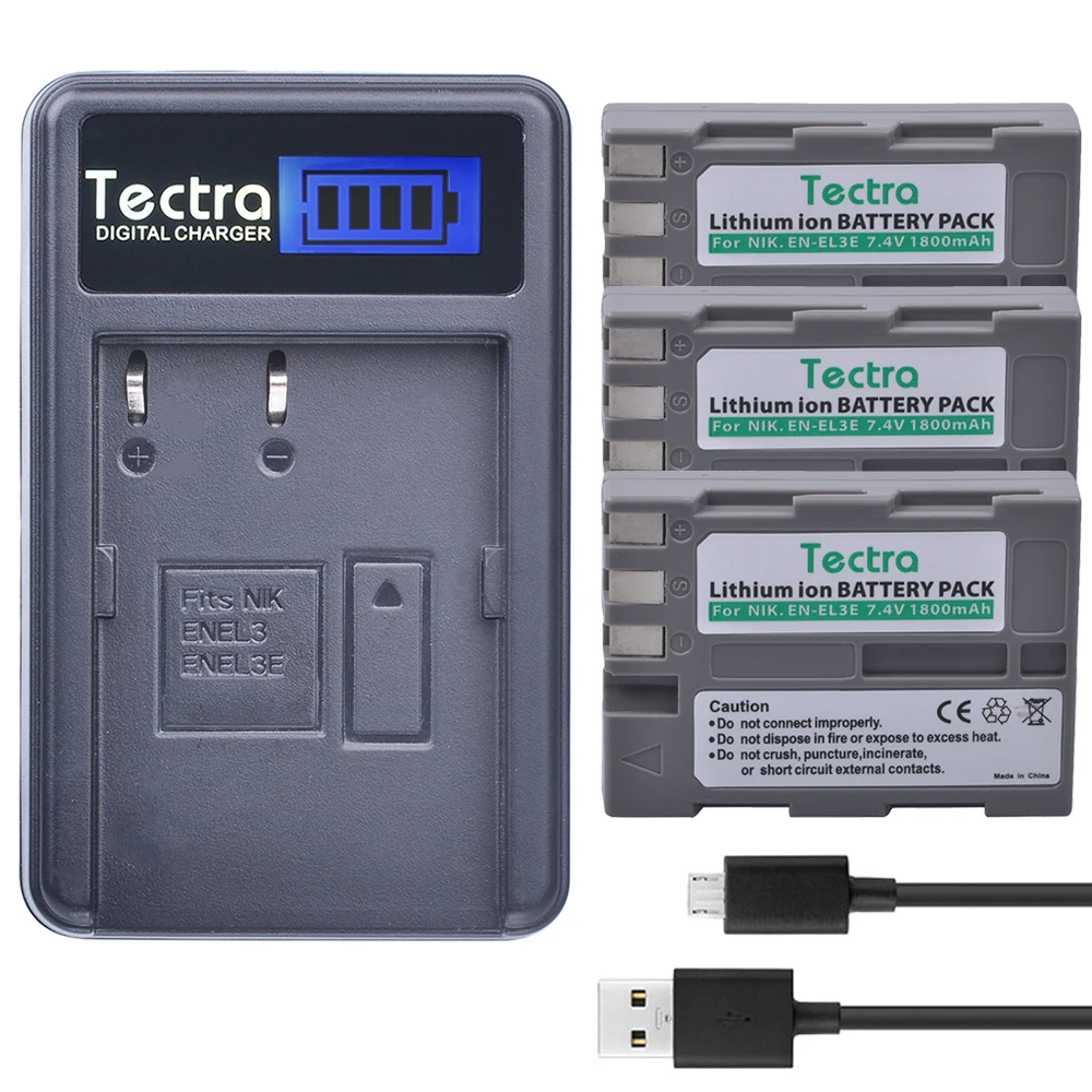 

Аккумулятор для цифровой камеры Tectra 3 шт. EN-EL3e ENEL3e + зарядное устройство USB с ЖК-дисплеем для Nikon D50 D70 D70s D80 D90 D100 D200 D300 D300S