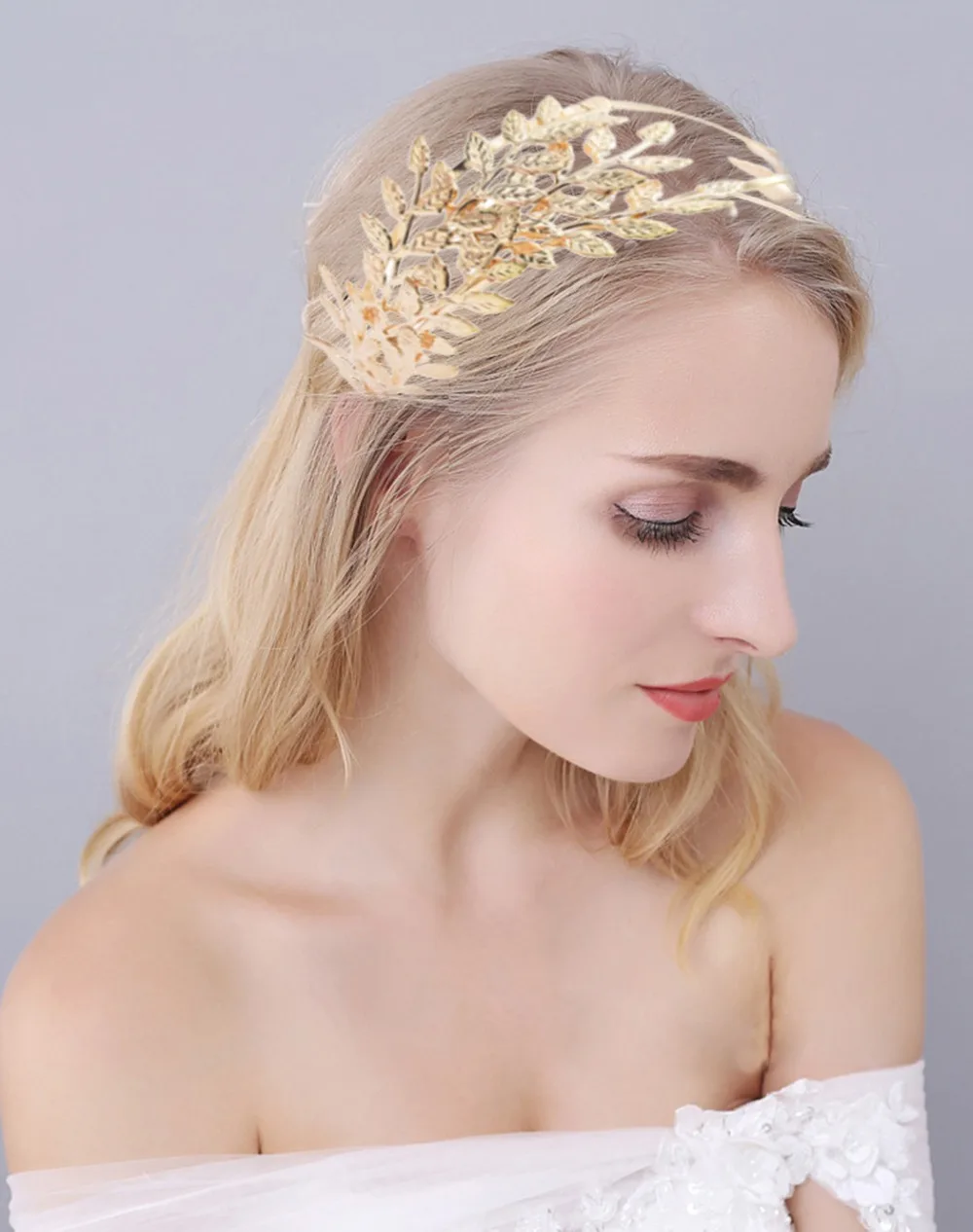 Baroque Greek Goddess Leaves Metal Tiaras Crowns for Women Bridal Roman Wedding Headdress Party Tiaras Hair Jewelry Accessories