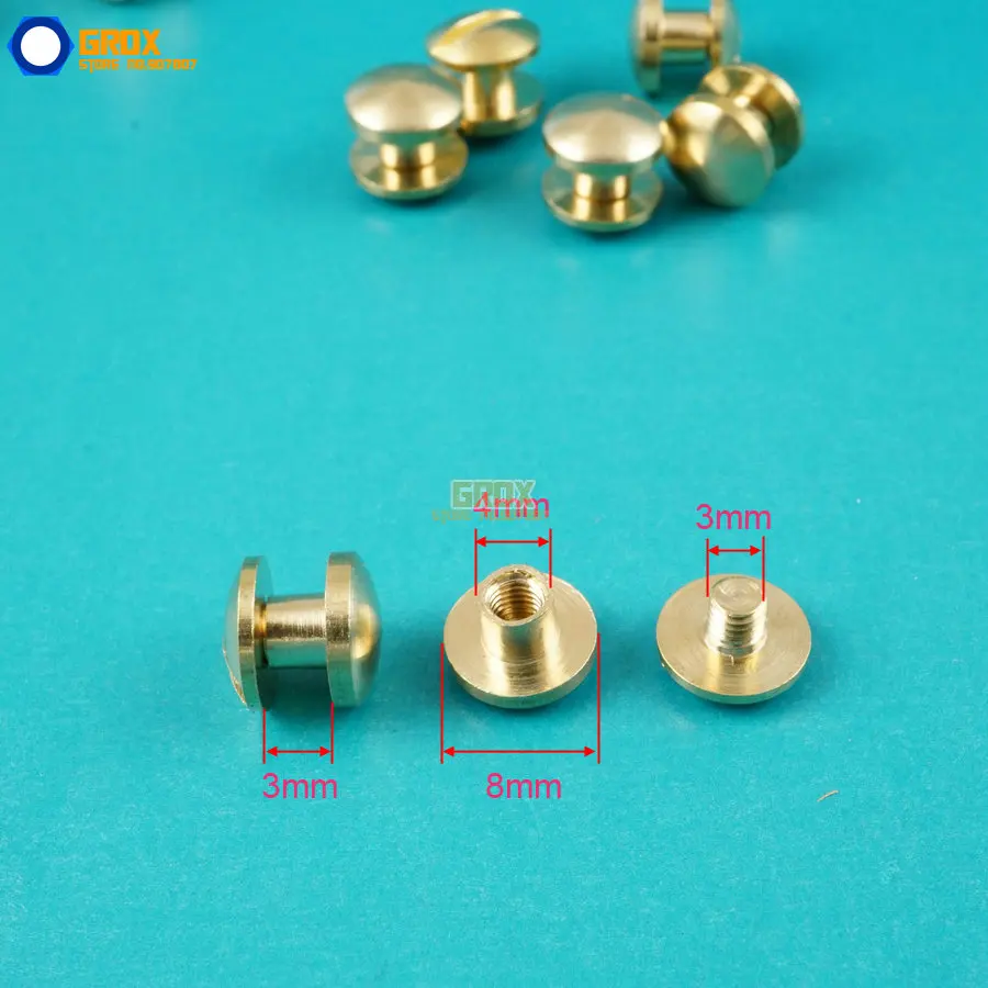 50 Set 8*3mm Solid Brass Rivet Chicago Screw for Leather Craft Belt Wallet / Cambered