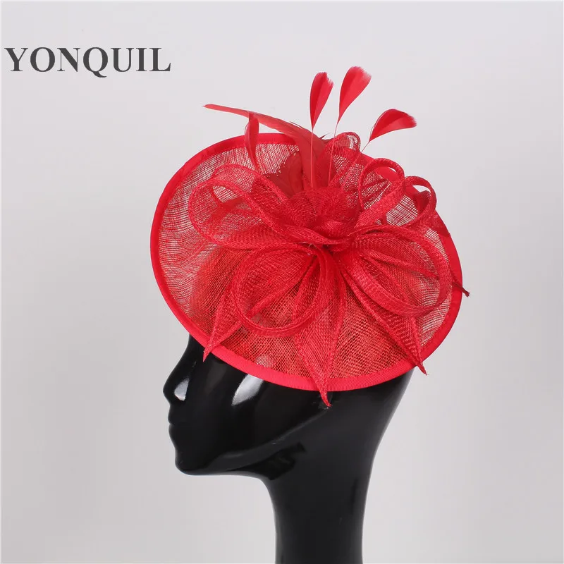 Gold Sinamay Hats Feather Flower Fascinators For Party Hats Bridal Hair Accessories Wedding Cocktail Hats High Quality SYF205