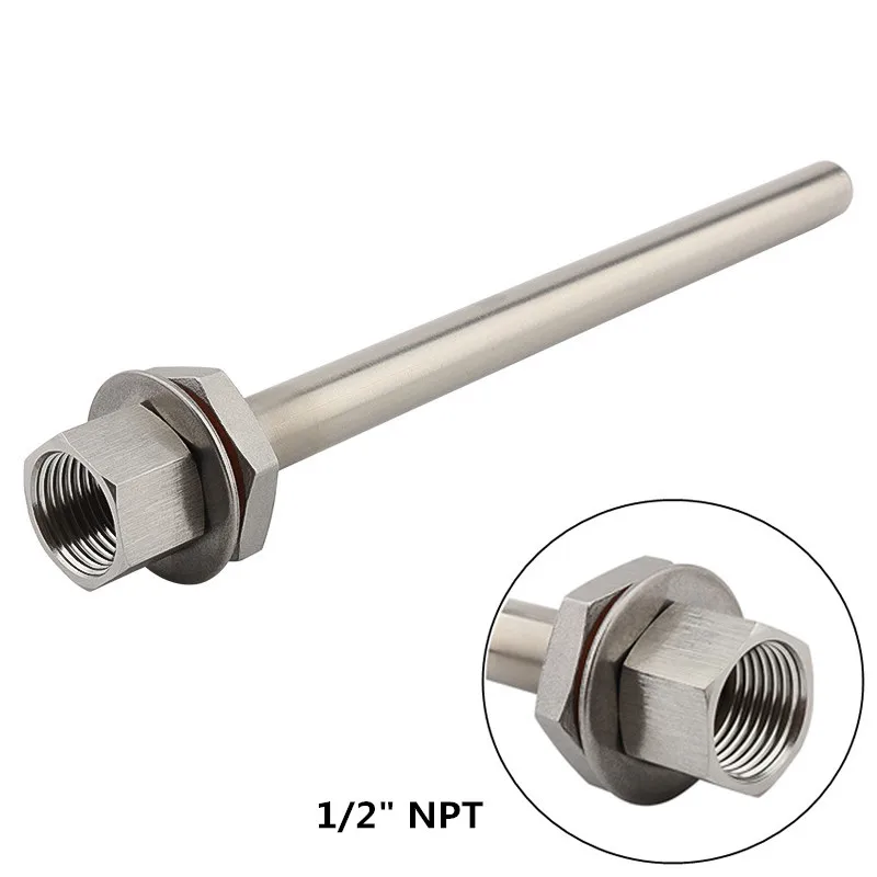 9 inch Stainless Steel Thermowell Kit,1/2\'\' NPT Thread With Lock Nut+Washer+O-ring,Home Brewing Weldless Plumbing Fitting Tools