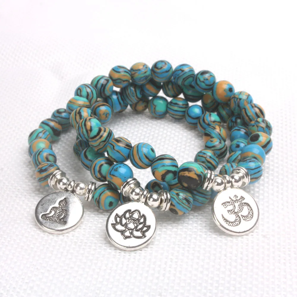 Women & Men Meditation Buddha Charm Blue Zebra Stone Beads Elastic Beaded Strand Bracelets Throat Chakra Spiritual Retro Bracel