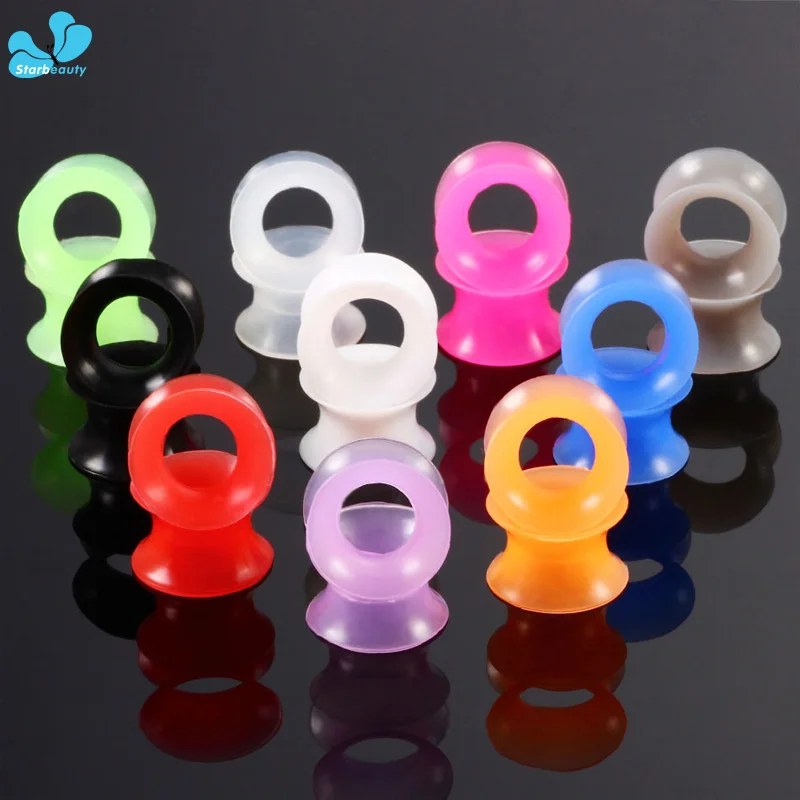 2Pcs  Silicone Flexible Thin Double Flared Ear Plugs Flesh Tunnel Ear Gauge Expander Stretcher Earlets Earrings Ear Piercing