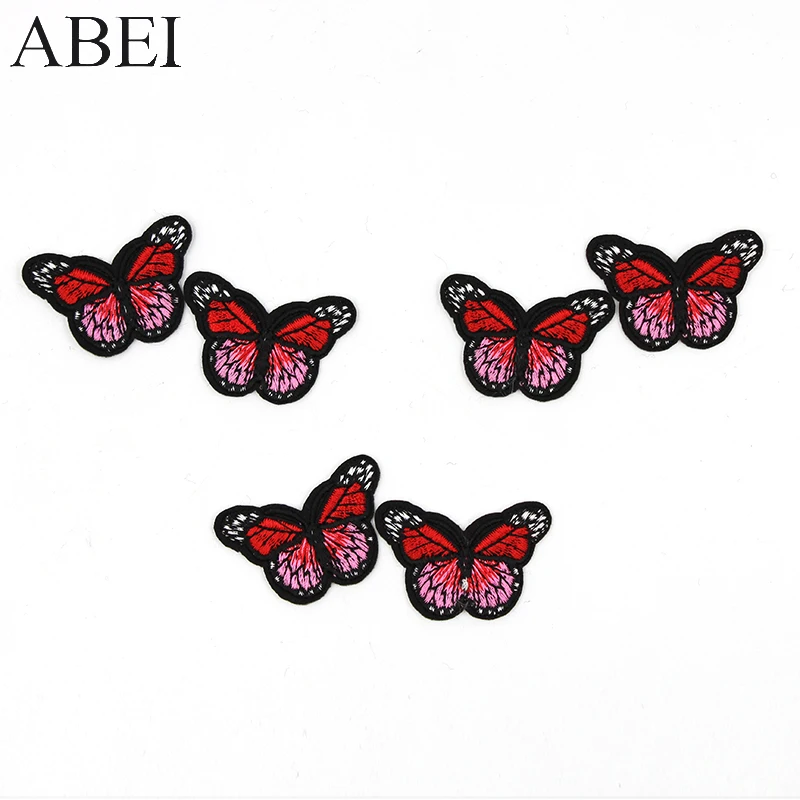 10pcs/lot Red Butterfly Stickers Diy Clothes Coats Sewing Appliques Handmade Patchwork Backpack Jeans Dress Pants Patch Badge