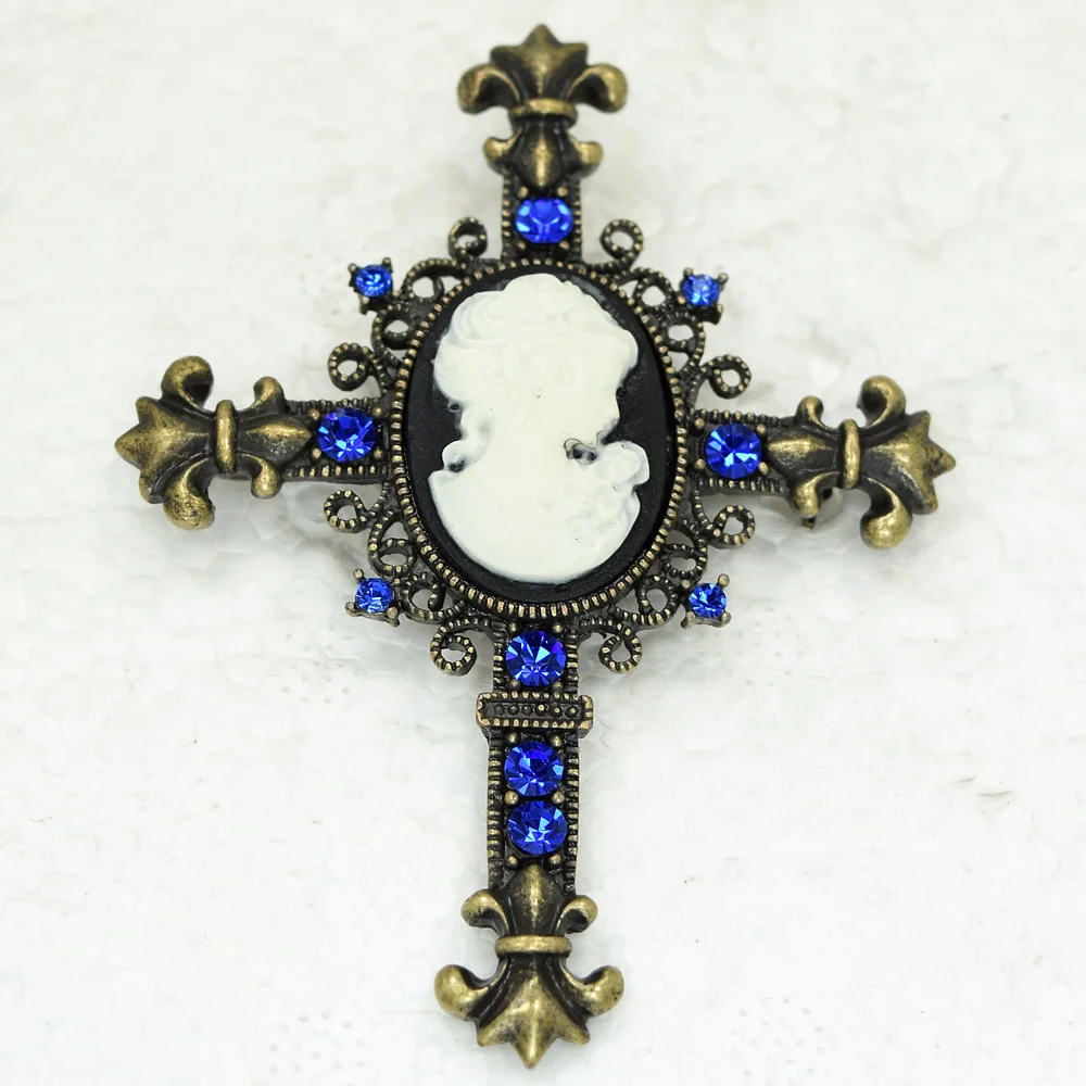 60pcs/lot Mixed Color (Can Notes Color) Wholesale Cameo Cross Rhinestone Pin brooches Pendant C101912