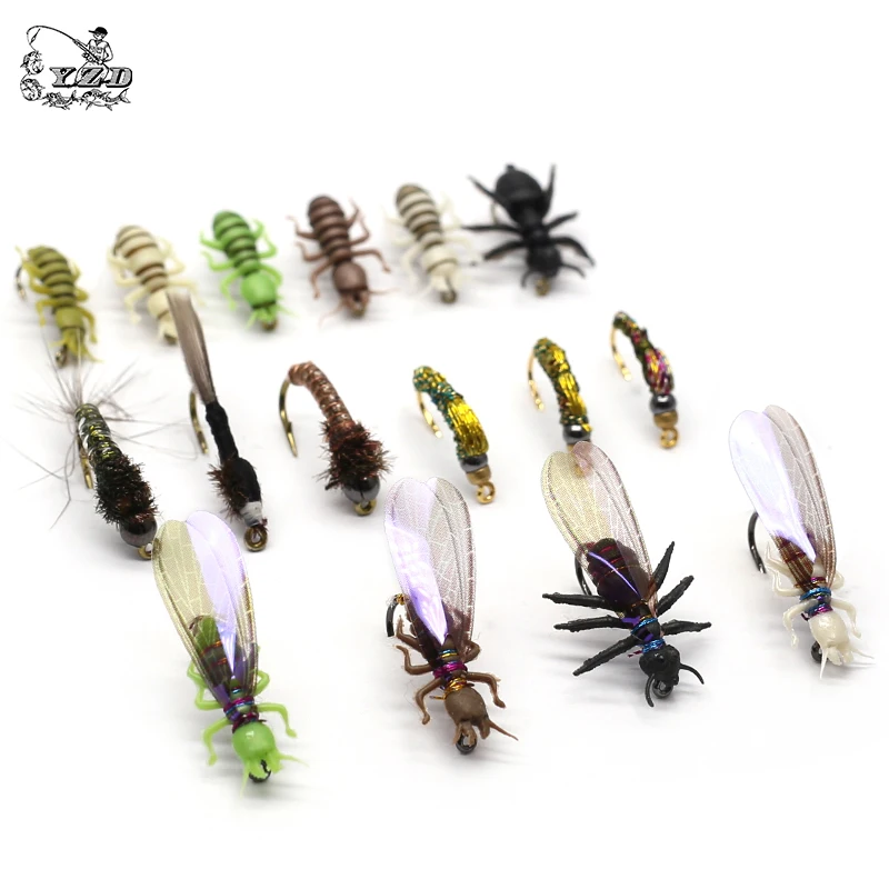 Trout Fly Fishing Flies Collection Dry Wet Nymph Fly Assortment with Fly Box Flyfishing Flys Lures 26 Kits