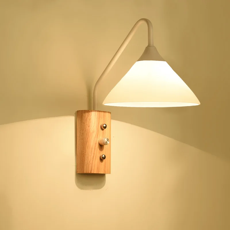 Solid Wood Wall Lamp with Switch Living Room Bedroom Bedside Wall Light Fixture for Sconce Stair Asles Balcony Lamps