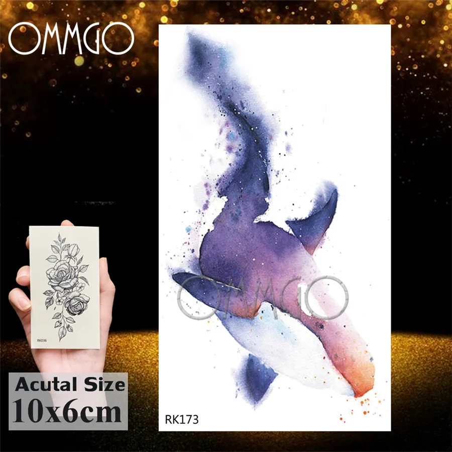 OMMGO 3D Watercolor Jellyfish Temporary Tattoos Sticker Ocean Draw Fake Tattoo Dolphin Custom Tatoos For Women Kids Body Art Arm