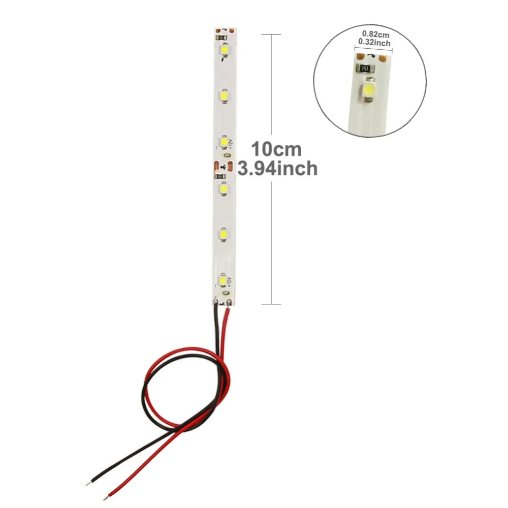 Tira longa auto-adesiva Edemodel, pré-fio, branco quente, branco brilhante, 6 LEDs, SMD, 3528 luz, 10cm, DD07, 10pcs