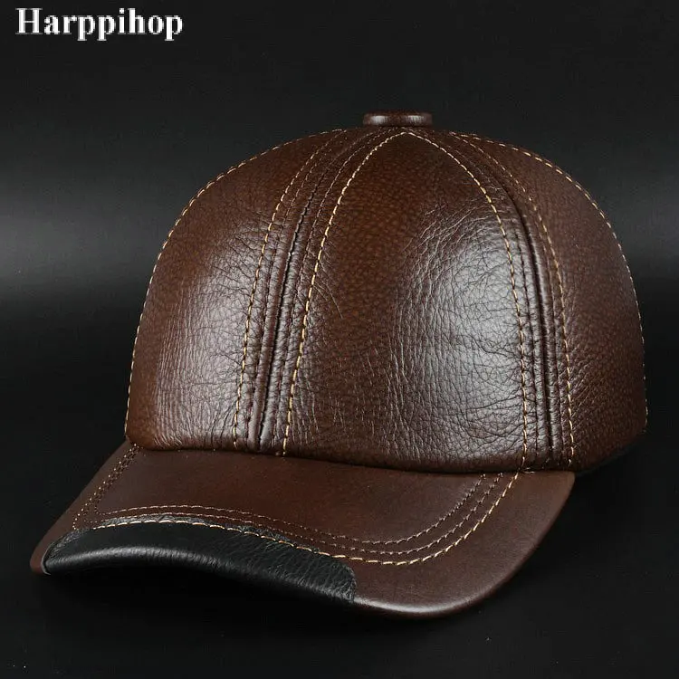 New winter fashion leather hat Mens Leather Baseball Cap Hat Haining leather peaked cap