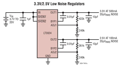 LT3024EDE LT3024IDE LT3024EFE LT3024IFE LT3024 - Dual 100mA/500mA Low Dropout, เสียงต่ํา, Micropower Regulator