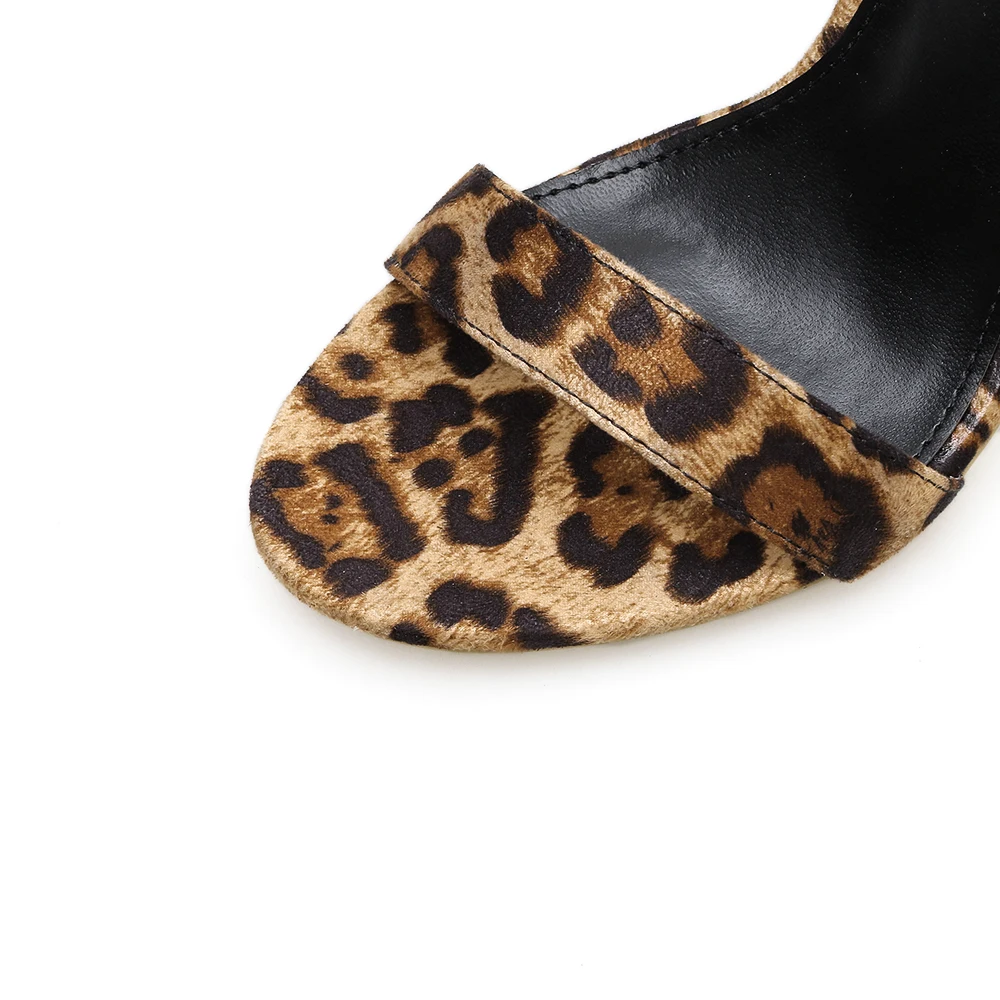 LOVIRS donna Sexy Leopard Flock Open Toe sandali con cinturino alla caviglia tacco alto tacco a spillo sandali con tacco sottile scarpe eleganti