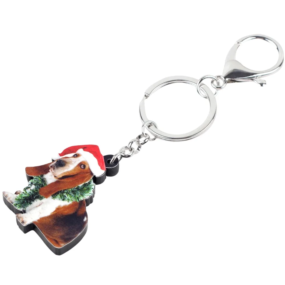 Bonsny Acrylic Sitting Christmas Basset Hound Dog Key Chains Keychain Rings Fashion Anime Jewelry For Women Girls Handbag Charms