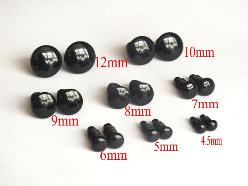 wholesale 50pcs/lot 4.5mm/5mm/6mm/7mm/8mm/9mm/10mm/12mm/13mm Black Round FLAT Safety Eyes Plastic Doll Eyes