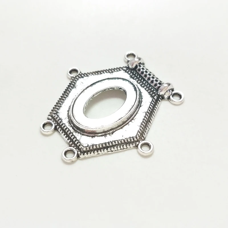 Fashion 36mm 3pieces/bag Zinc Alloy   Hexagon Porous Connector Charms Linker for DIY Necklace Earring Jewelry Accessories