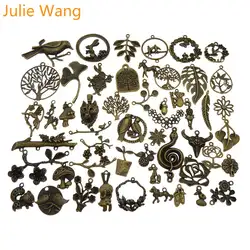 Julie Wang 10PCS Randomly Mix Birds Animal Leaf Flower Charms Antique Colors Necklace Bracelet Jewelry Making Accessory