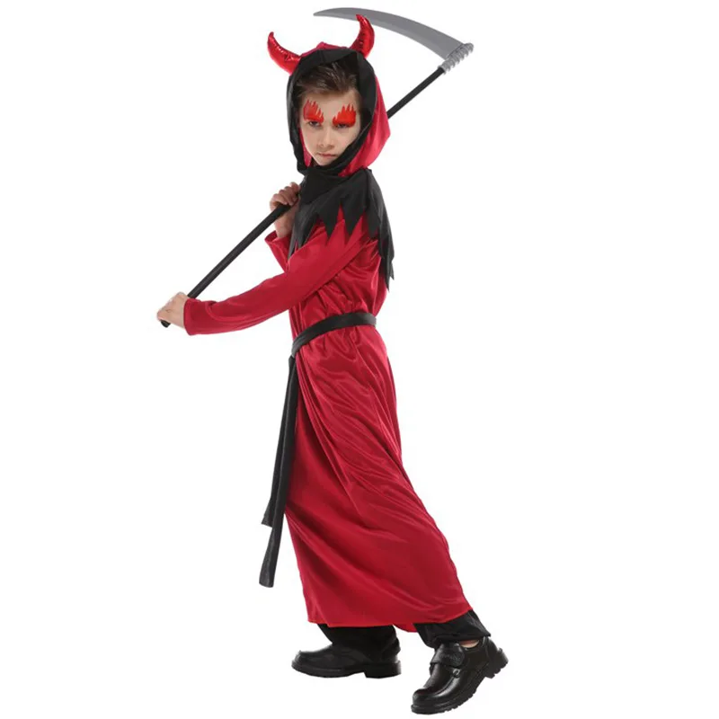 M-XL Boy Fiend Hell Devil Demon Cosplay Children Halloween Azrael Death Costume Kid Carnival Purim Easter Masquerade Party Dress