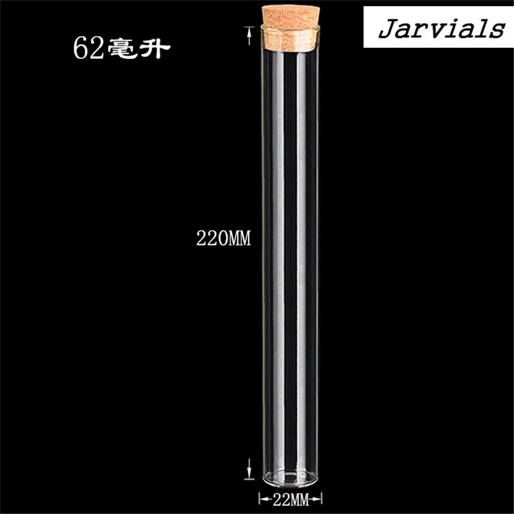 22*220mm 62ml Empty Glass Transparent Flat Base Bottles With Cork Stopper Long Glass Bottles Vials Stand Test Tube Jars 24pcs