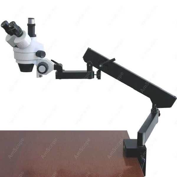 AmScope-مجهر تقريب مفصلي ثلاثي العينيات ، 7X-45X ، تكبير مفصلي ، مع مشبك