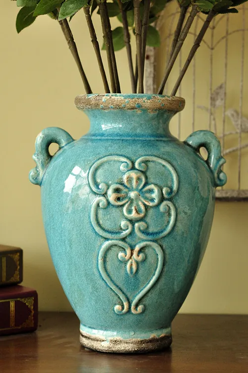 American country home decorations housewarming gift ceramic flower vase flower arrangement device to do the old blue antique jug