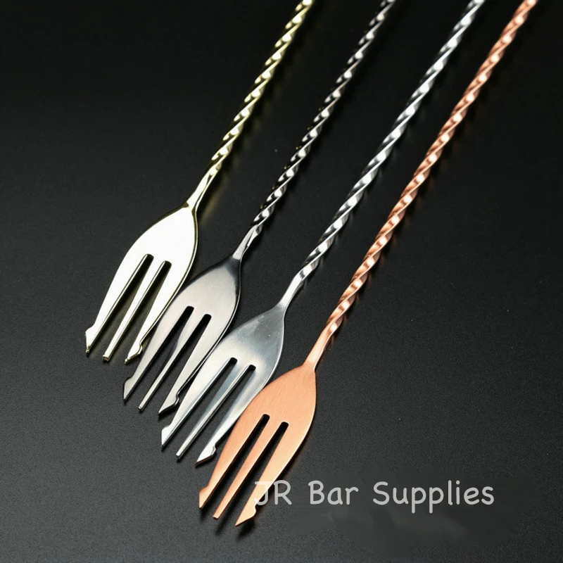 Stainless Steel Trident Bar Spoon Cocktail Mixing Spoon with Fork Mixer Bar Stirring Mixing 30cm/40cm/50cm