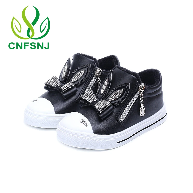 

CNFSNJ 2019 new winter girls shoes fashion Black girl retro small leather shoes Peas shoes boy British wind shoes Rabbit diamond