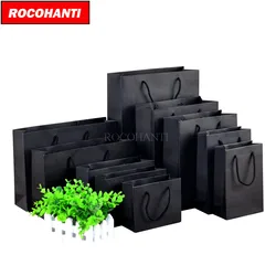 20PCS Custom Black Paper Shopping Bag with my Logo Printed for Retail Store Clothes Shop Shoes Box Gift Packaging Small Business