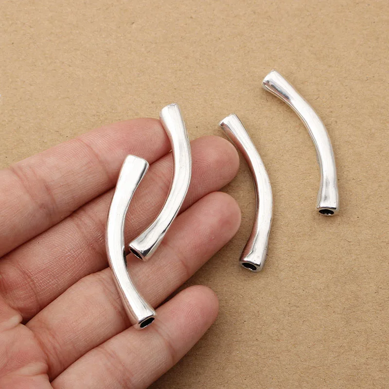 10Pcs Antique Silver Color Zamak Solid Plain Curved Tube Connector For 4mm Round Leather Cord Bracelet Jewelry Findings