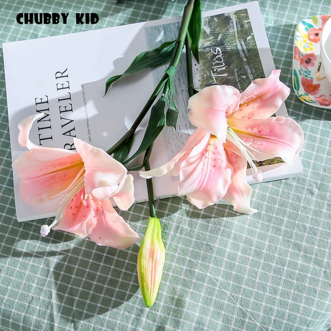 6pcs /lot ! Wholesale High simulation latex Lily flower 86cm long stem real touch 3 heads fake Lilies wedding decorative flowers