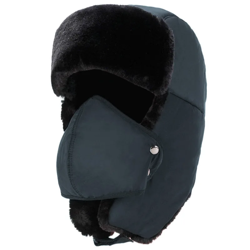 Winter Bomber Hats Pilot Cap Fur Earflap Snow Caps Warm Hat Sports Face Mask for Men and Women Bike Helmet Beanies Masked Cap