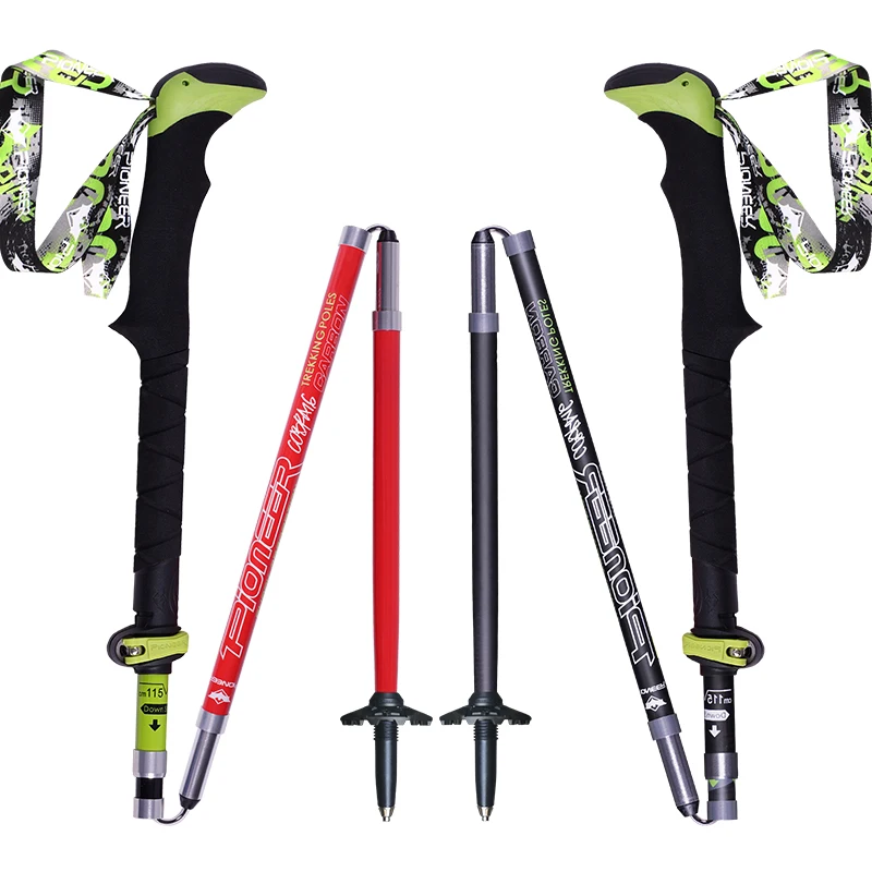 2 Pack Pioneer Carbon Fiber Trekking Poles Ultralight Folding Collapsible Trail Running Hiking Walking Sticks Lightweight Canes