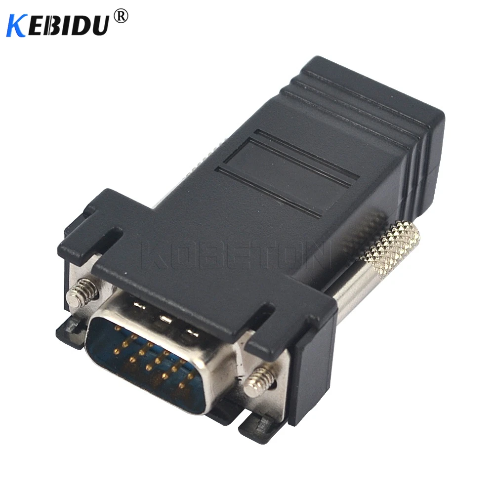 Kebidu Przedłużacz VGA męski do Lan Cat5 Cat5e RJ45 do VGA Ethernet żeński Adapter do komputera stacjonarnego