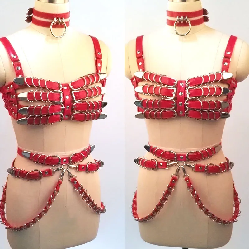 100% Handcrafted Heavy Duty Bra Top Women Harness PU Leather Cosplay Caged Chest Top Belt Choker Harness Waist Cincher Straps