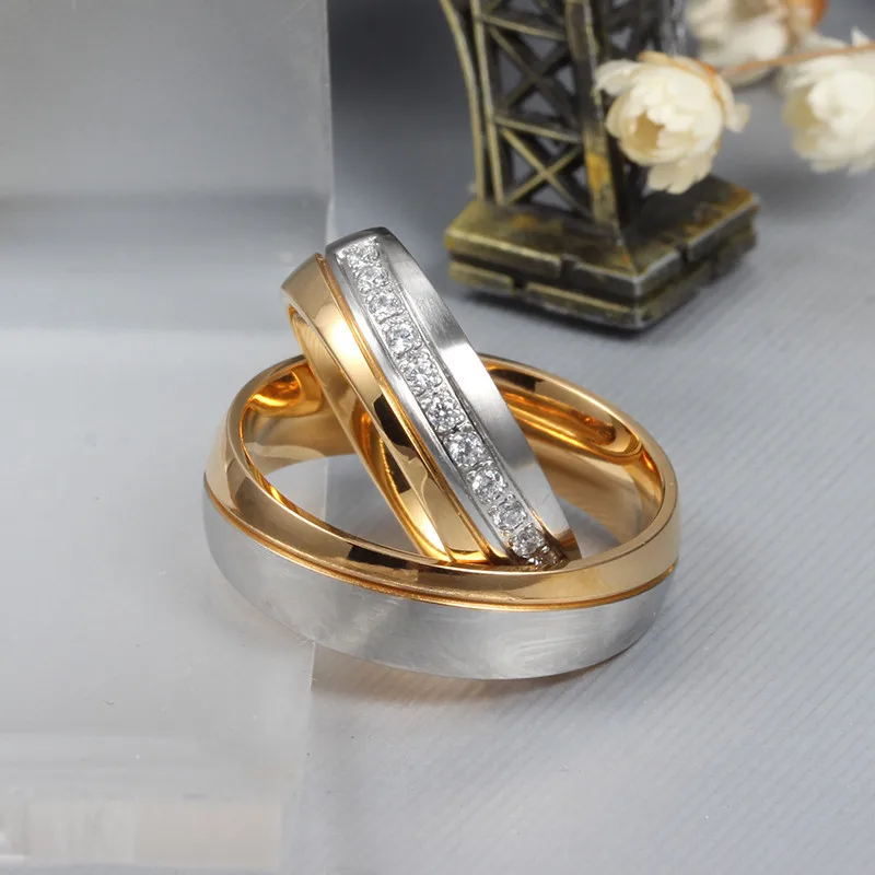 Wedding Ring for Women and Men Gold Color Love Engagement Jewelry Couple Stainless Steel Ring Valentines Day Gift