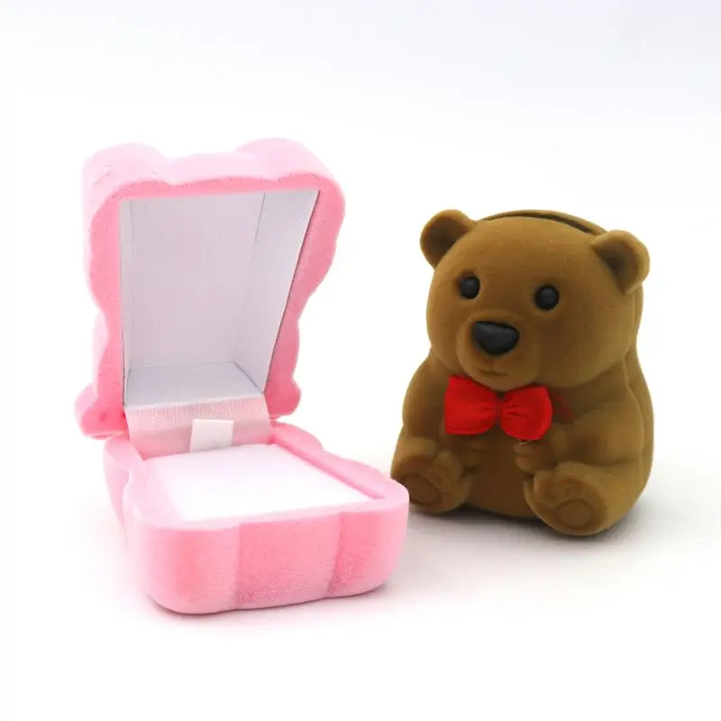 1 Piece Velvet Bear Stand For Earrings Ring Necklace Jewelry Packaging Gift Box Wedding Engagement Display Holder Wholesale