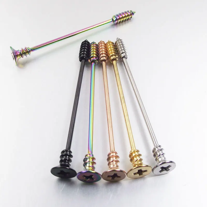 SaYao 1 Piece 14G 38mm Rose Gold Stainless Steel Earring Screw Long Industrial Barbell Earring