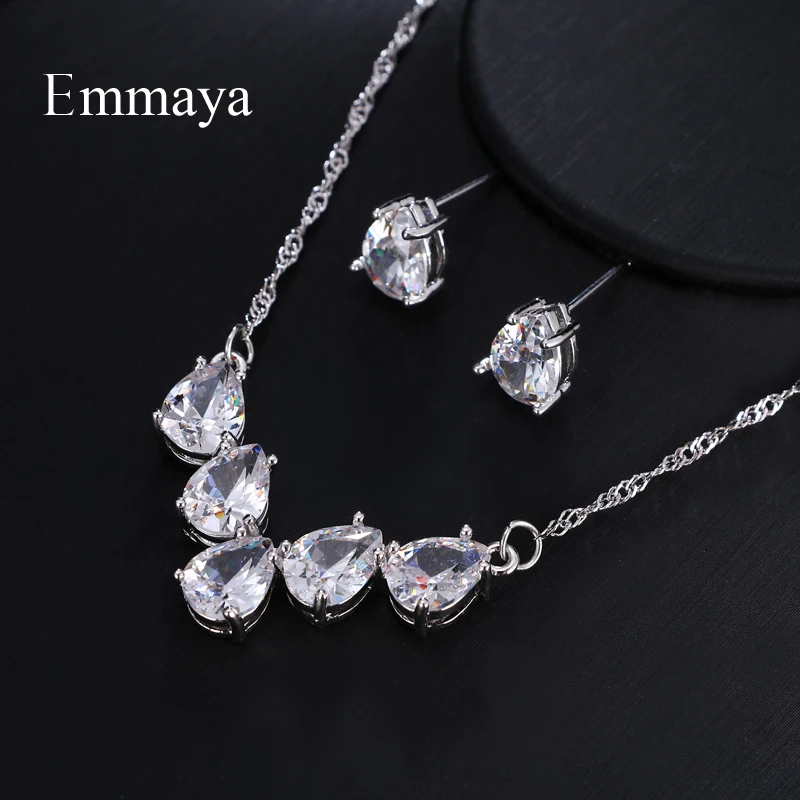 Emmaya Brand Elegance Charm AAA Cubic Zircon Heart Shape Crystal Earrings Necklace Set For Women Popular Bride Jewelry Gift