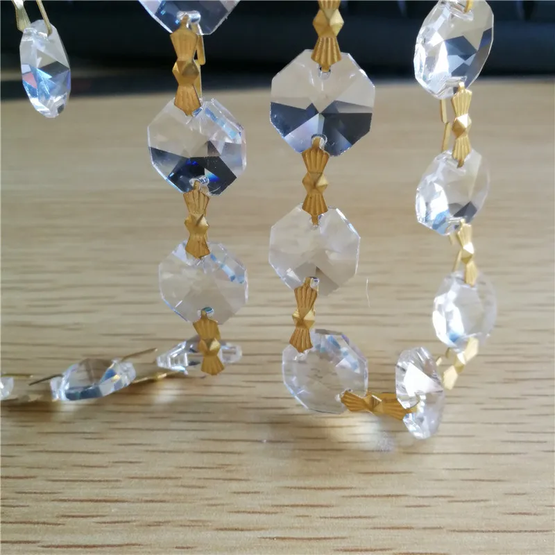 14mm Garland Diamond K9 Crystal Octagonal Curtain Beads With Gold Buckle Pendant Lighting for Pendant DIY Home Decoration